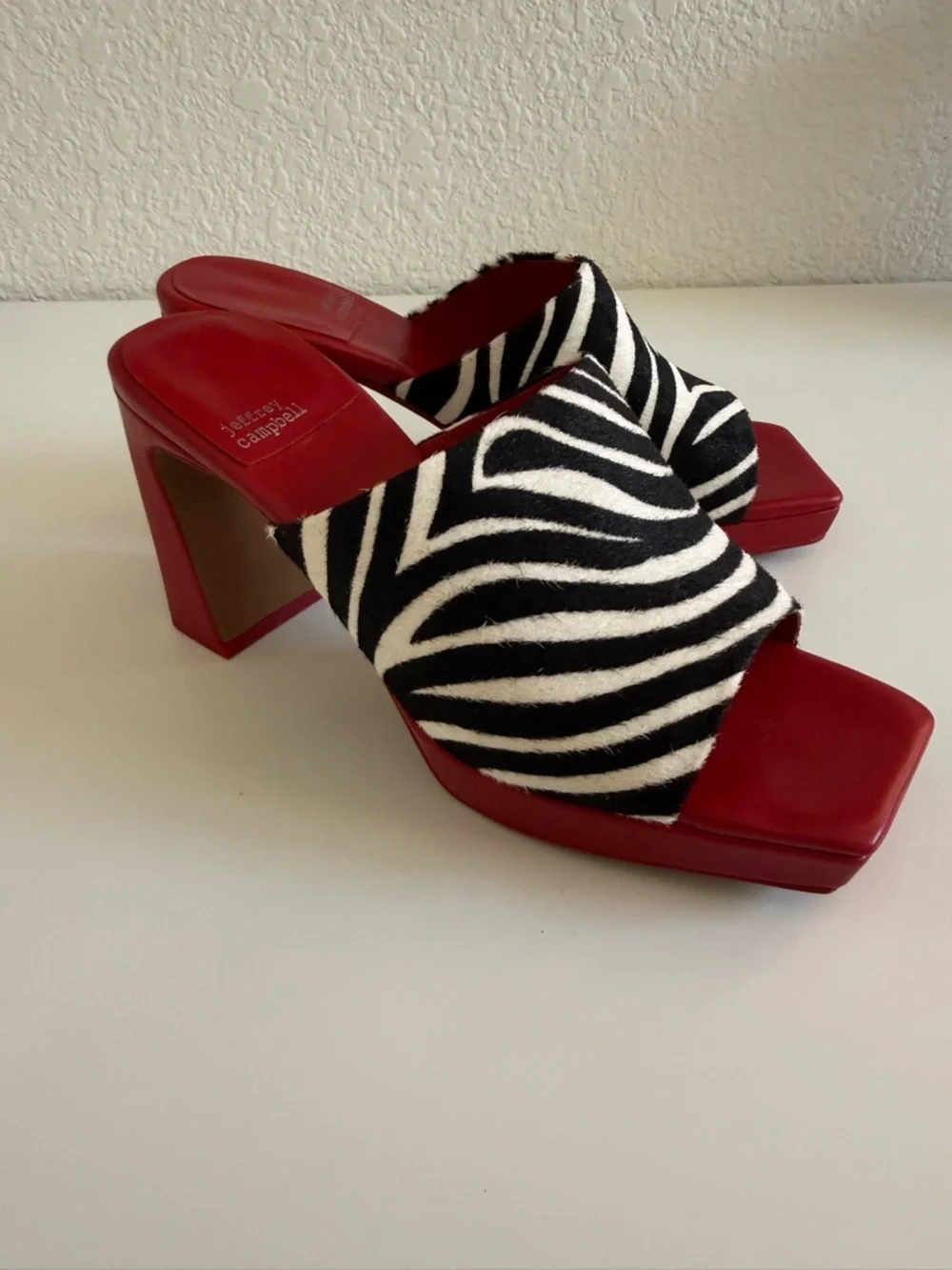 Jeffrey Campbell Red Mules with Black-and-White Zebra Strap | Size 9 | NWOT - Picture 3 of 13